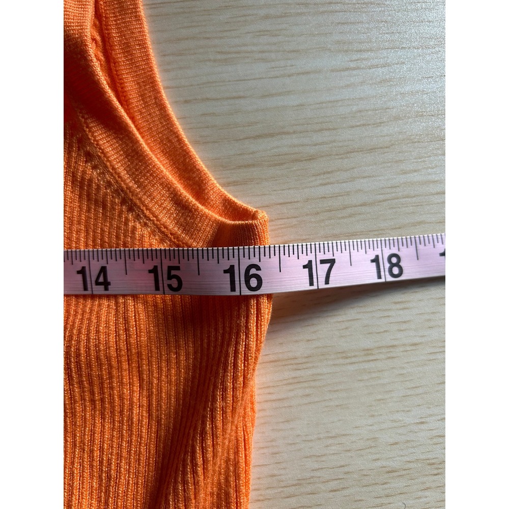 House of Harlow 1960 Women's Orange Ribbed V Neck Sleeveless Midi‎ Dress L TS12 - Picture 7 of 7
